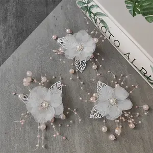 Pinzas para el pelo para novia, conjunto de cuentas con flores, accesorios para el cabello para vestido de boda