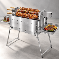 Barbecue portable pliable avec rôtissoire automatique, gril à charbon en acier inoxydable, support de brochettes rotatif pour camping en extérieur