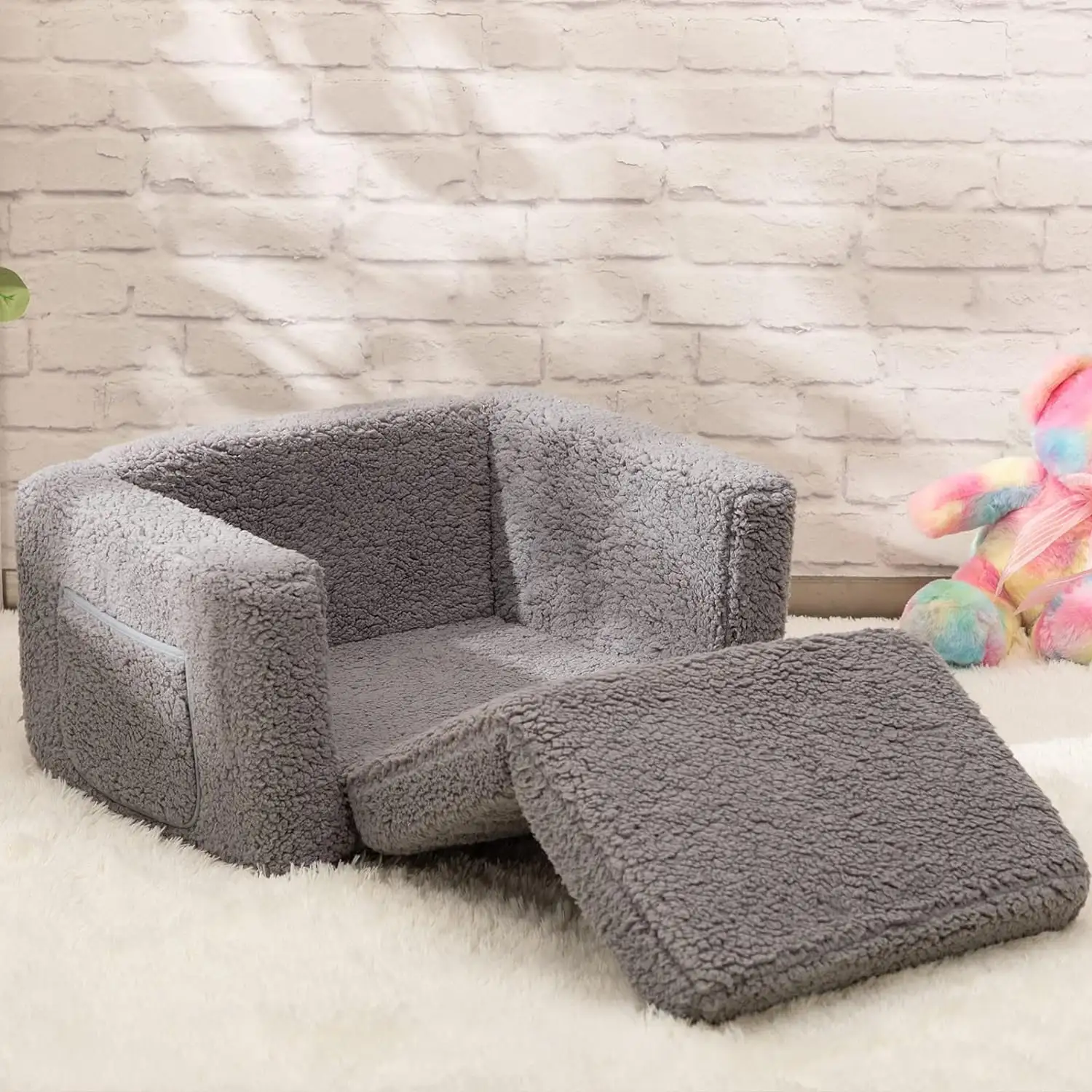 Cadeau d'anniversaire Canapé convertible 2-en-1 Flip Out Cuddly Sherpa Canapé pour tout-petits Canapé-lit pour enfants Filles Garçons