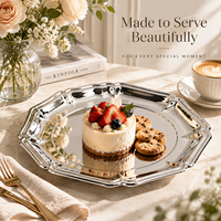 Plateau de service de luxe en acier inoxydable argenté, plateau décoratif miroir pour la présentation de desserts, fruits et gâteaux, décoration de table à manger à domicile