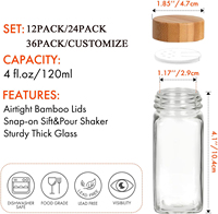 Bouteilles de stockage en verre avec couvercle en bois de bambou 4oz 120ml pots à épices de cuisine 12pcs 24pcs 36pcs pots à épices avec étiquettes
