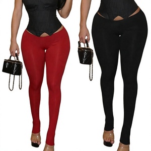 Pantalon décontracté taille basse coupe crayon extensible pour femme, couleur unie, polyester et élasthanne, avec cordon de serrage – Collection automne ODM - Product Image 4