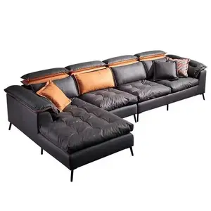 Nordic Modern Italia kulit asli Set Sofs ruang tamu kain Sofa bersekat bentuk L