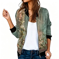 Veste bomber à imprimé floral pour femme, veste légère à fermeture éclair, motif botanique vintage, veste décontractée à manches longues