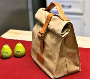 Stylish <b>Large</b> Waxed Canvas Handmade Lunch Tote Eco-Friendly Insulated Cotton Lining Water-Resistant Features Custom Handled <b>Gift</b> - Product Image 5