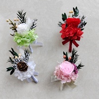 Groothandel mini gedroogde bloemenboeketten, echte natuurlijke bruidsboeketten, rode pols corsages voor bruid en bruidegom, handbloemen