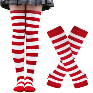 Venta al por mayor mujeres calcetines de fiesta Navidad y Halloween Cosplay calcetines y guantes a rayas sobre la rodilla <span class=keywords><strong>medias</strong></span> altas - Product Image 5