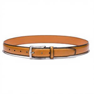 Genuine Leather <b>Belt</b> <b>Men</b> Casual <b>Tan</b> Colour Solid Cow Hide Stitched Edge Design - Product Image 2