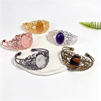 Bracelet manchette ovale en cristal naturel, style vintage filigrané, ajustable, multi-plaqué, bijoux bohèmes pour femme, vente en gros