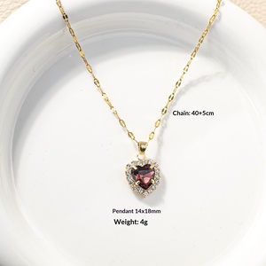 Collana con ciondolo a <span class=keywords><strong>cuore</strong></span> in rame placcato oro con intarsi in cristallo, gioielli transfrontalieri, orecchini squisiti minimalisti alla moda fai da te - Product Image 4