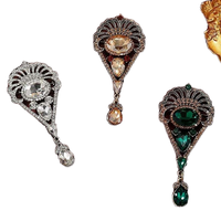 Broche Rétro Goutte d'Eau en Alliage avec Pendentif Strass Cristal, Bijou pour Mariage, Fête et Accessoire de Costume