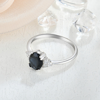 Bague de fiançailles ovale en argent sterling 925 avec saphir noir pour femme, bague de promesse vintage avec zircon blanc latéral, bijoux fins pour mariage