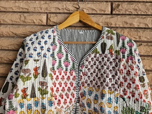 New Arrival 100% Handmade Cotton Quilted Jacket Floral Pattern Casual Boho Style for Women Winter Coat Soft - Product Image 3