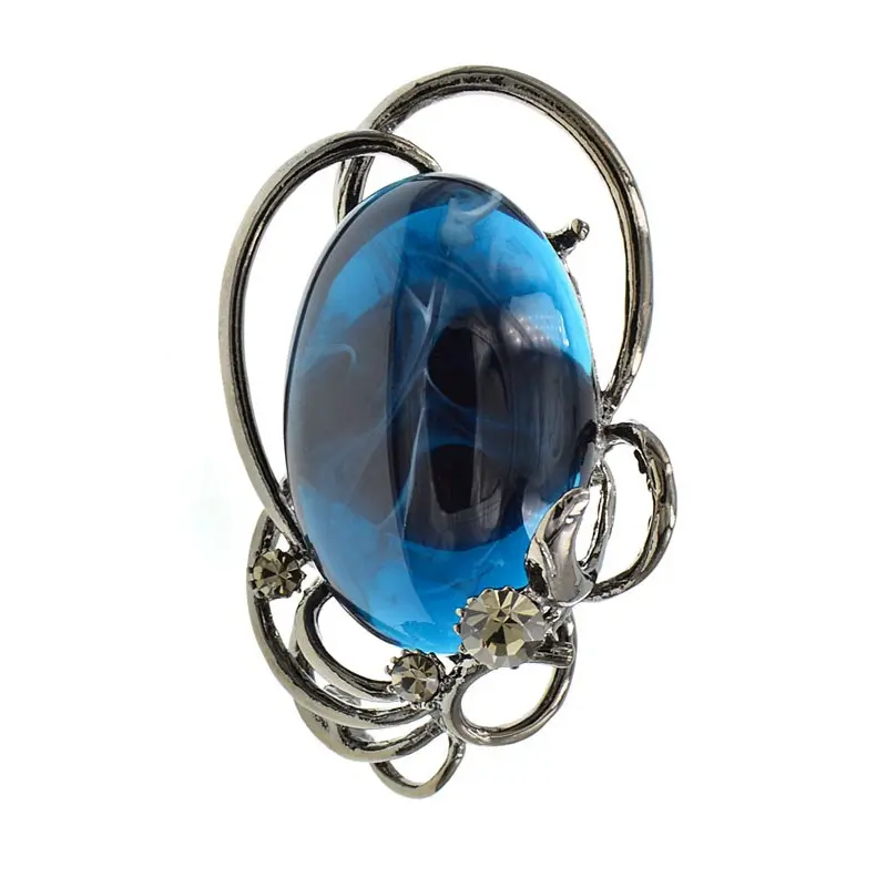 Broche ovale en résine et perle pour femmes, Vintage, élégante, couleur bleue, accessoires, bijoux d'hiver, livraison directe, bon marché, 5 pièces