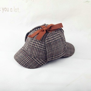 Unisex Tweed Deerstalker Hat Classic Herringbone Tweed mezcla de lana Newsboy gorras con orejeras accesorios de disfraz de detective - Product Image 3