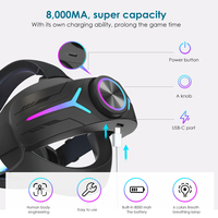 Accessoires VR pour Meta/Oculus Quest 2 Sangle de tête de remplacement réglable pour batterie de 8000 Mah avec lumières respiratoires de 6 couleurs