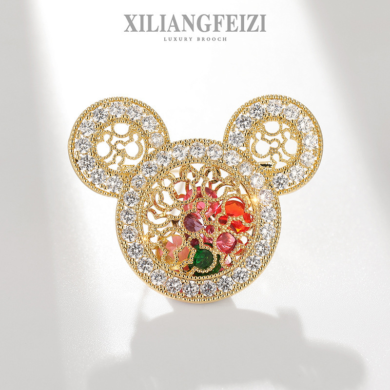 XILIANGFEIZI Cartoon Luxury Colorful Crystal <strong>Mickey</strong> <strong>Mouse</strong> Brooch Pin Hollow <strong>Mickey</strong> Head <strong>Accessories</strong> Wholesale