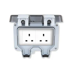 WOSOM WPS2-BK IP65 W/P Socket Box 2Gang Black - UK waterproof switch socket