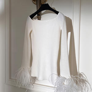 Nuovo Design bianco morbido maglieria donna Cardigan elegante <span class=keywords><strong>con</strong></span> <span class=keywords><strong>piume</strong></span> di struzzo - Product Image 5