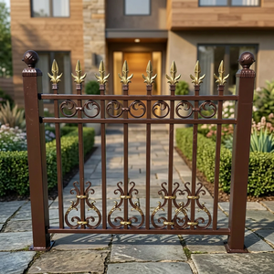 Rampe de porche traditionnelle en fonte avec finition dorée Fleur de Lys, balustrade extérieure résistante à la rouille, main courante extérieure - Product Image 6