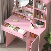 Bureau de maquillage VEYES avec miroir et éclairage, construction en verre et métal, boîtes à cils
