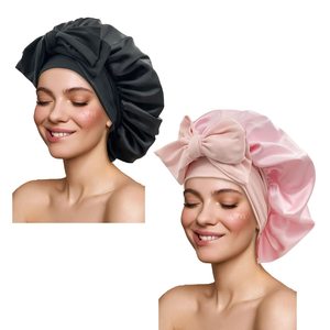 カスタムシルクサテンラップスリーピングダブルレイヤーサテン裏地付きヘアボンネット（タイバンド付き）女性用サテンボンネット（自然な巻き毛用） - Product Image 2