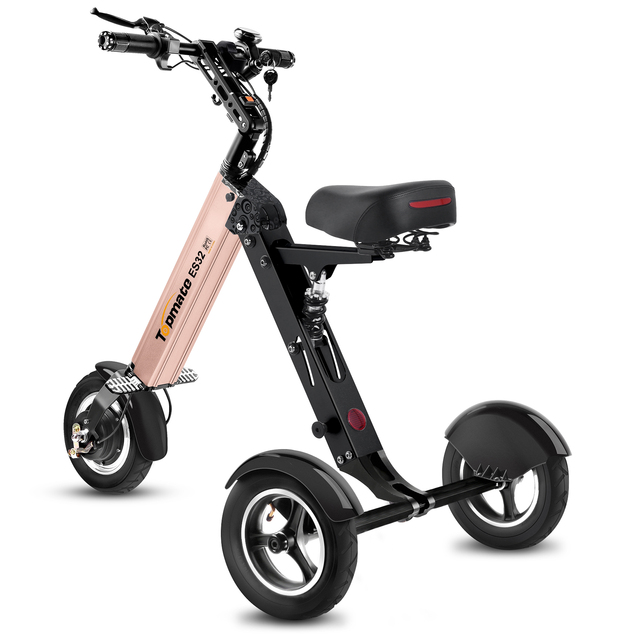 TopMate ES32 Commute Tricycle Electric Adults 3 Wheel Mobility Scooter Foldable Reverse Function 10 Inch Tires 250W Brushless