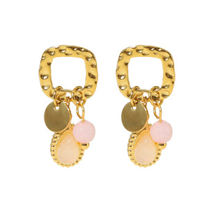 Pendientes de aro retro de gama alta que tocan metal texturizado con colgantes de piedra natural Joyería de acero inoxidable de moda - Product Image 3