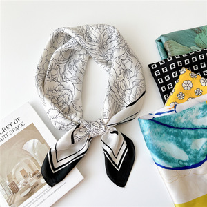 Nouvelle haute qualité <span class=keywords><strong>jasmin</strong></span> pivoine fleur motif écharpe en gros mode soie-comme les femmes 70 <span class=keywords><strong>Satin</strong></span> foulards carrés - Product Image 4