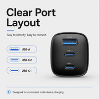 Chargeur rapide GaN 65W double USB-C et USB-A, prise EU, en stock, chargeur multi-ports GULFY