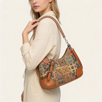Tas Hobo Wanita Fashion Grosir Berbahan PU Cork Ramah Lingkungan, Tas Selempang Cetak Vintage Kustom untuk Penggunaan Sehari-hari