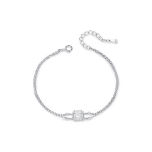S925 Silver Chain <b>Bracelet</b> With Princess Cut Crystal Bezel Setting Minimalist Geometric Design Unisex Everyday Wear Jewelry - Product Image 1