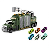 Ensemble de jouets de rangement pour camions militaires verts, ensemble de véhicules de chantier en alliage et ABS avec 6 mini voitures