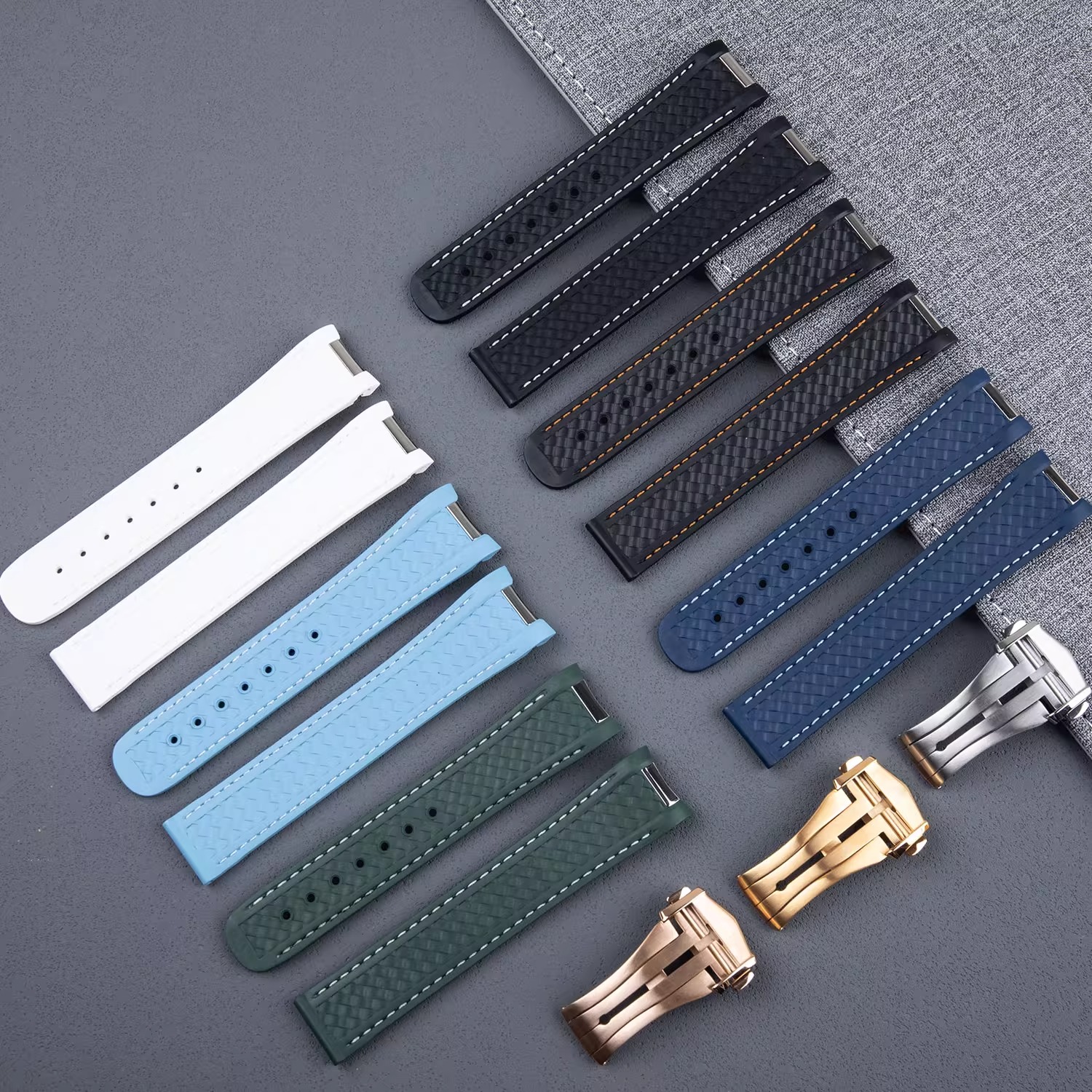 fkm rubber watch strap with deployment clasp