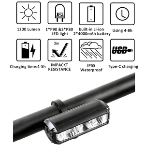 Phare d'équitation de nuit pour vélo de montagne super lumineux Équipement d'équitation de nuit Trèfle USB phare de vélo rechargeable <span class=keywords><strong>1200</strong></span> <span class=keywords><strong>Lumens</strong></span> - Product Image 3