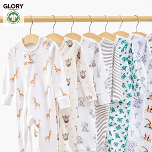 Pijama de Manga Larga con Cierre de Cremallera de Algodón Orgánico Certificado GOTS de Diseño Personalizado para Bebés, Pijama para Niños, Mameluco para Recién Nacidos - Product Image 1