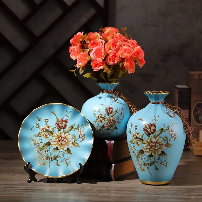 OEM ODM3セットのセラミック花瓶と装飾品卸売ヨーロッパの家の装飾磁器セラミック花瓶3個セット