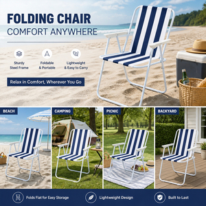 Silla de Playa Plegable a Rayas Azules y Blancas, Ligera y Portátil, Asiento de Camping, Envío Directo desde la UE, Disponible en Polonia - Product Image 6