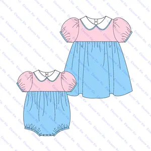 2024 summer sisters matching short sleeve peter pan collar kids baby girls dresses cotton baby clothes toddler dress for girl