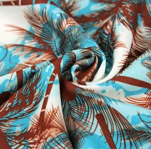 Bán Buôn 100 Polyester Sợi Nhỏ Twill Không Thấm Nước Cây Cọ In Đào Da Vải Cho Bãi Biển Ngắn