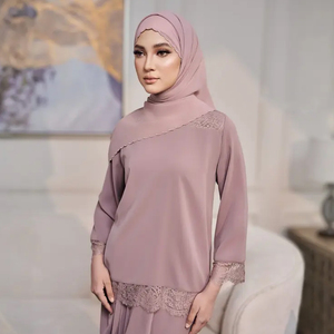 Kurung con Gonna Pareo Istantanea, Elegante e Modesto Abito <span class=keywords><strong>Islamico</strong></span> da Donna, Set Abaya in Pizzo per EID, <span class=keywords><strong>Abbigliamento</strong></span> Tradizionale Musulmano - Product Image 4