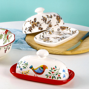 Prodotto di vendita caldo 2023 fattoria <span class=keywords><strong>Vintage</strong></span> unico regalo di natale piatto di burro antipasto in ceramica rossa con coperchio - Product Image 2