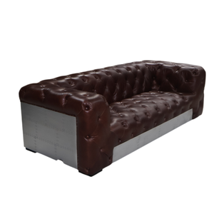 Sofá Chesterfield de 3 Plazas Hecho a Medida, en Cuero Genuino, Ecológico, con Respaldo de Aluminio, Cierre de Botones, Diseño Industrial, Estilo Aviador - Product Image 6