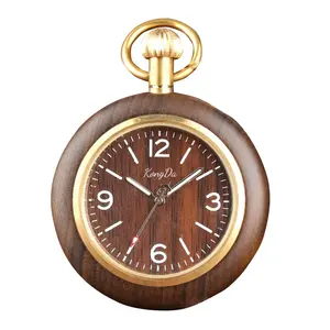 Minimalist Gold Metal Hanging Wall Clock Golden Bezel And Caseback High -end Luxury price Brass Wooden Pocket Watch
