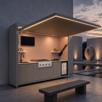Dapur Luar Ruangan Grosir 2900mm Kanopi Lipat Bermotor Kompor Induksi 4 Tungku Gas dan Panggangan Arang, Harga Pabrik