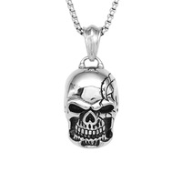 Kalung Tengkorak Gigi Detail Gothic Vintage, Liontin Baja Anti Karat Tahan Air, Perhiasan Fashion Pria, Grosir