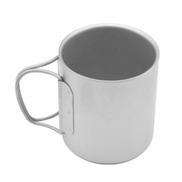 Ensemble de tasses à café en titane à double paroi de 300 ml, 375 ml, 450 ml, tasse à café portable pour le camping avec poignée, vaisselle de voyage en plein air, vente en gros