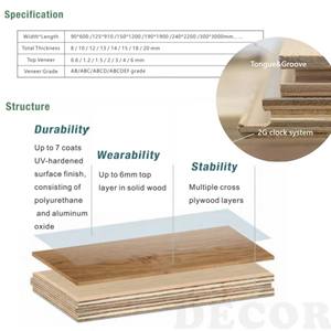 Plancher en bois franc de chêne blanc de qualité <span class=keywords><strong>CD</strong></span> à lattes larges, brossé, multicouche, en bois d'ingénierie - Product Image 6
