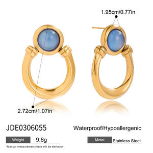 Classic 18K Gold Stainless Steel Blue Resin <b>Horseshoe</b> Pendant <b>Bracelet</b> Earrings Women Jewelry Set accessory - Product Image 6