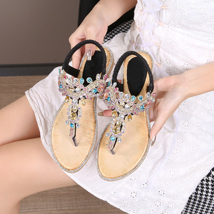 Sandalias Planas para Mujer, Verano, Punta Abierta, Decoradas con Pedrería, Cierre de Correa, Tendencia de Moda, Forro de PU Acolchado, Suela de Goma, Venta al Por Mayor - Product Image 6
